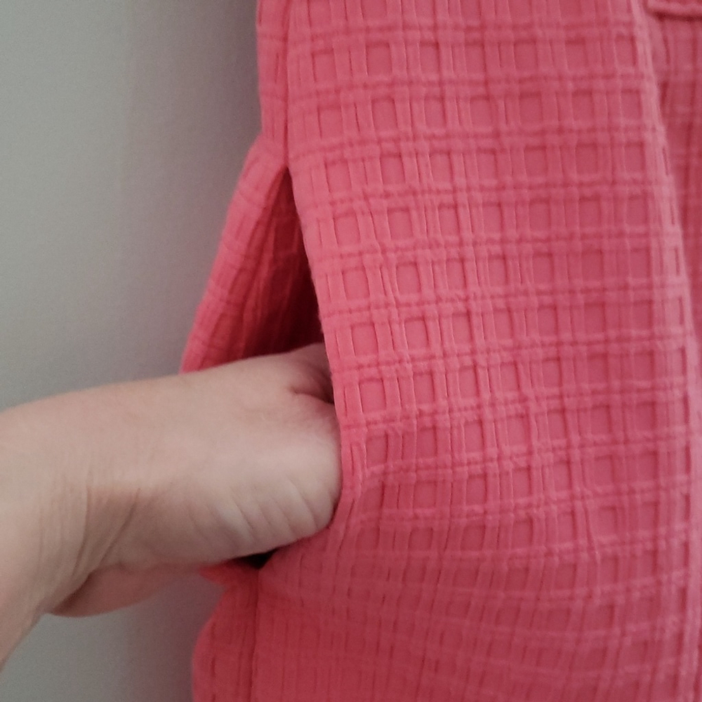 Liz Claiborne Midi Sheath Dress 8 Pink Basketweave Pockets Lined Work Office - Picture 5 of 16
